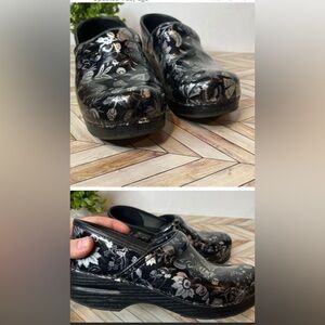 Dansko Black Floral Clogs